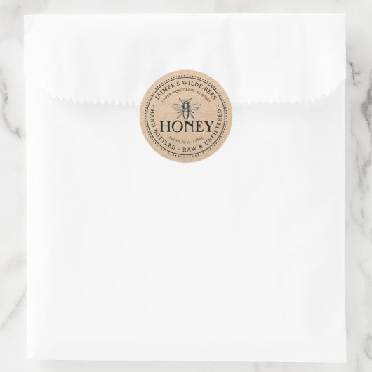 Kraft Honey Label met Honeybee en stippelrand (Tas)
