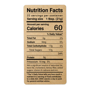 Kraft Honey Nutrition Facts Étiquette d'expédition