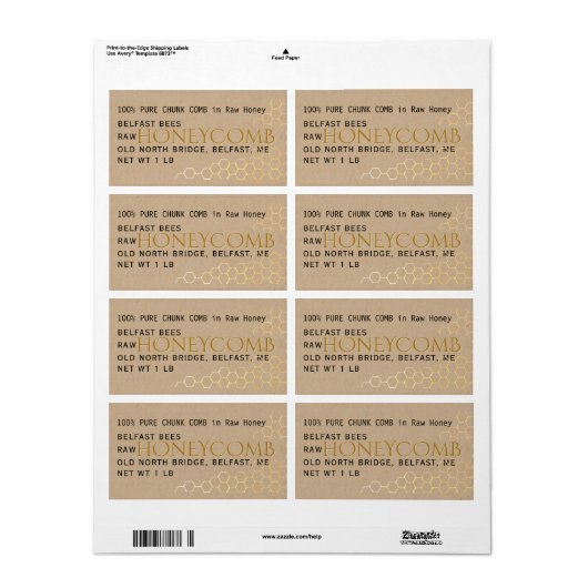 Kraft Honeycomb Label Gold Honey (Full Sheet)