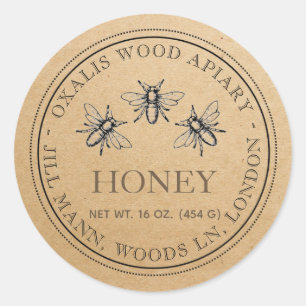 KRAFT-honingetiket met heraldische bijen Ronde Sticker