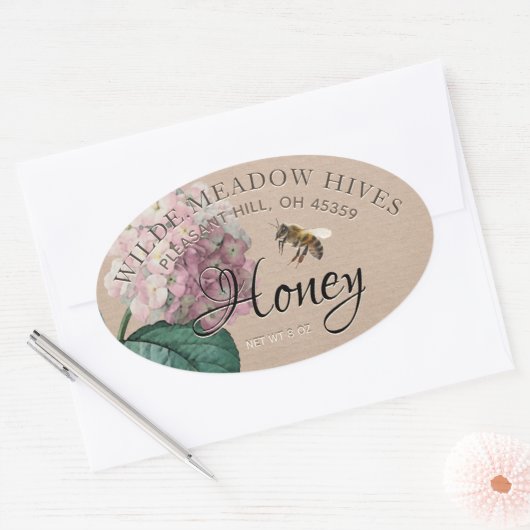 Kraft Hydrangea Flower & Honeybee Honey Étiquette (Enveloppe)