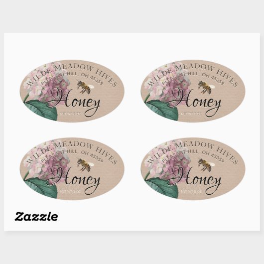 Kraft Hydrangea Flower & Honeybee Honey Étiquette (Feuille)