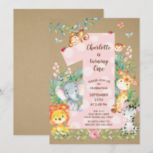 Kraft Jungle Big One Girls Verjaardag Uitnodiging