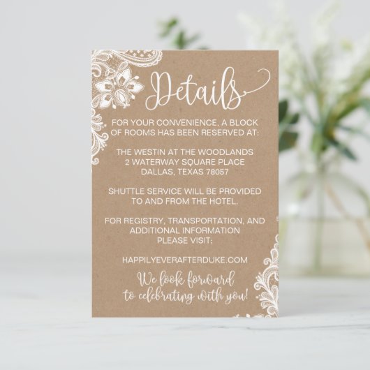 Kraft Kant en Lichten Rustieke Bruiloft Detail Kaa Informatiekaartje (Staand voorkant)