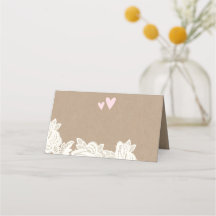 Kraft Kant met Roze Harten Wedding Place Card