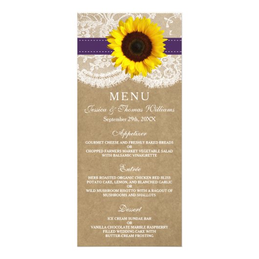 Kraft, Kant & Zonnebloem Wedding Menu (Voorkant)