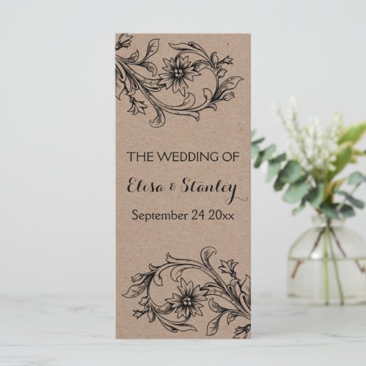 Kraft karton bloemenbruiloft programma (Staand voorkant)