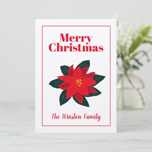 Kraft-kerstkaart met poinsettia-bloemontwerp feestdagenkaart (Staand voorkant)