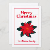 Kraft-kerstkaart met poinsettia-bloemontwerp feestdagenkaart (Voorkant / Achterkant)