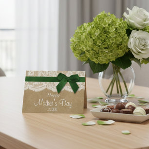 Kraft, Lace en Green Bow Happy Moederdag Kaart