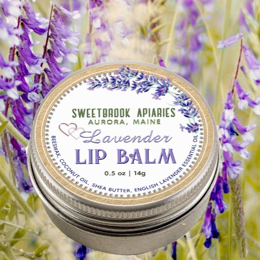 Kraft Lavender Lip Balm Label met Hartjes Paars