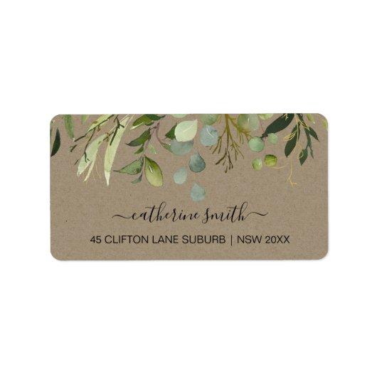 KRAFT LEAFY GREEN FOLIAGE WATERVERF ADRES ETIKET (Voorkant)
