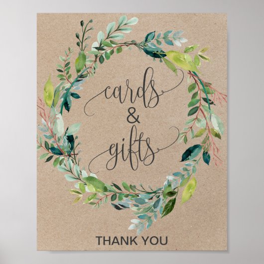 Kraft Loof Krans Kaarten en Cadeaus Bord Poster (Voorkant)