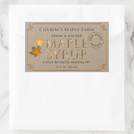 Kraft Maple Syrup Label met bladeren en datum (Tas)