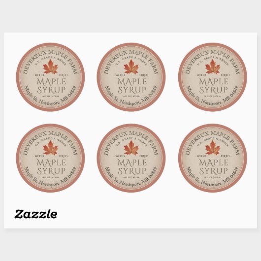 Kraft Maple Syrup Sinaasappel Blad Terra-cotta gre Ronde Sticker (Vel)