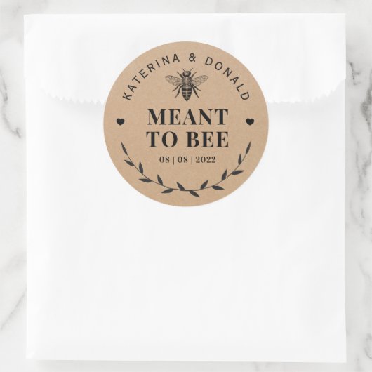 Kraft Meant to bee Honey Rustic Wedding Ronde Sticker (Tas)