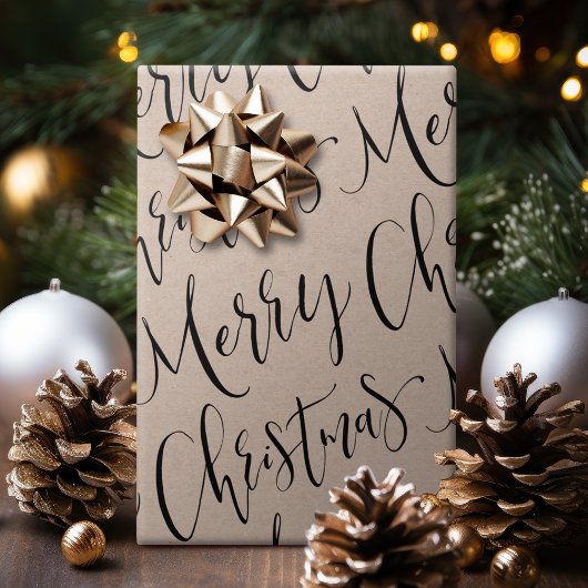 Kraft Merry Kerstkalligraphy Holiday Cadeaupapier