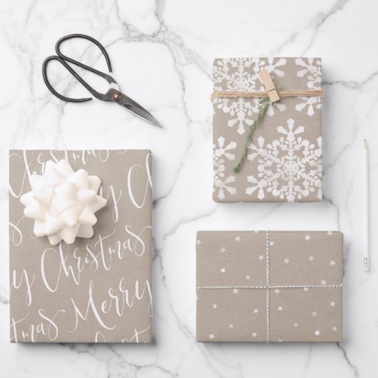 Kraft Merry kerstscript en Snowflakes set Inpakpapier Vel (Voorkant)