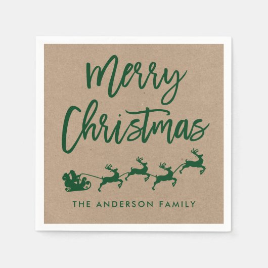 Kraft Modern Brush Script Santa Kerstmis Green Servet (Voorkant)