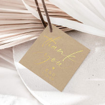 Kraft Modern Heart Wedding Gold Foil Favor Tags