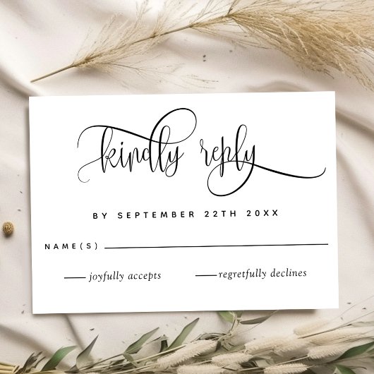 Kraft, modern rustiek, script bruiloft RSVP Kaart
