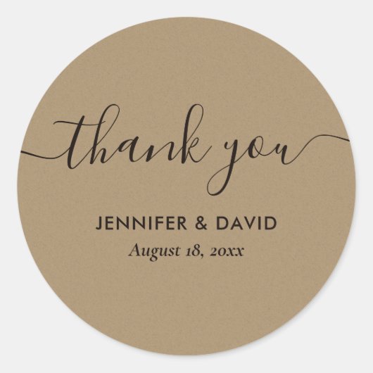 Kraft Modern Script Bedankt Ronde Sticker (Voorkant)