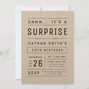 Kraft Modern Simple Typography Surprise Birthday Kaart