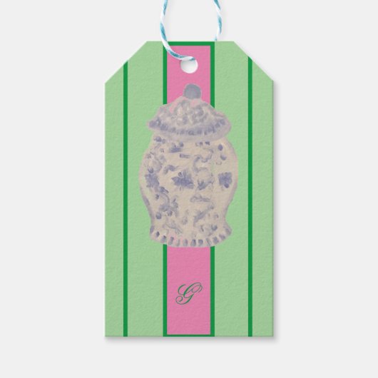 Kraft Monogram Green Chinoiserie Ginger Jar Jars Cadeaulabel (Voorkant)