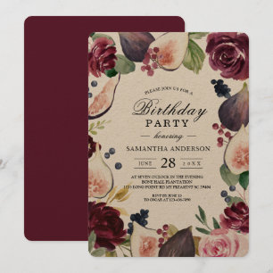 Kraft Moody & Rustic Burgundy Figs & Flowers Lijst Kaart