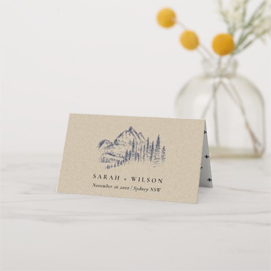 Kraft Navy Pine Bossen Mountain Sketch Wedding (Voorkant)