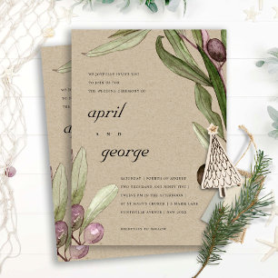 KRAFT OLIVE WATERVERF FOLIAGE WEDDING INVITE BEDANKKAART