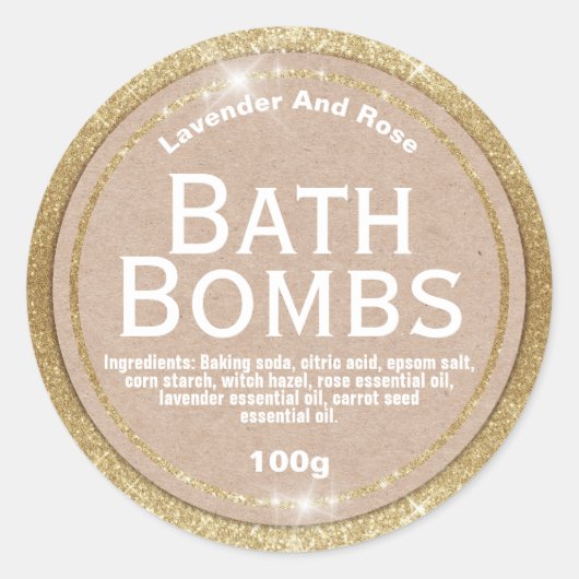 Kraft op Glam Gold Bath Bomb labels (Voorkant)
