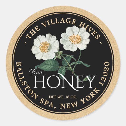 Kraft op het zwarte honingetiket ( Floral) Ronde Sticker (Voorkant)