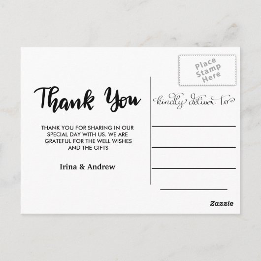 Kraft Paper Bedankt Script Twee Trouwfoto's Briefkaart (Achterkant)