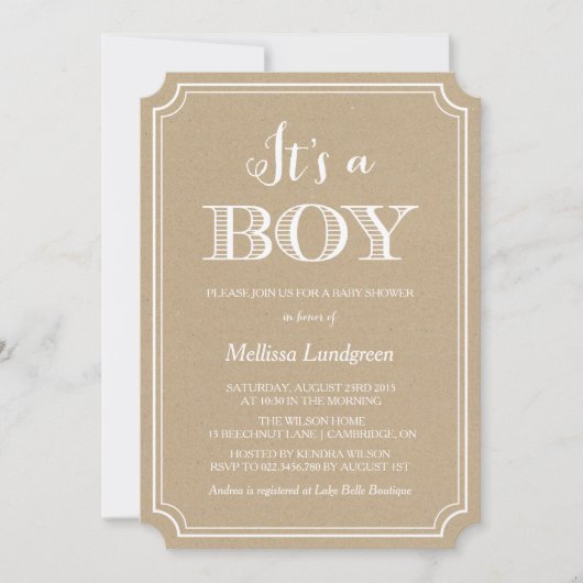 Kraft Paper C'est un Baby shower garçon Invitation (Devant)