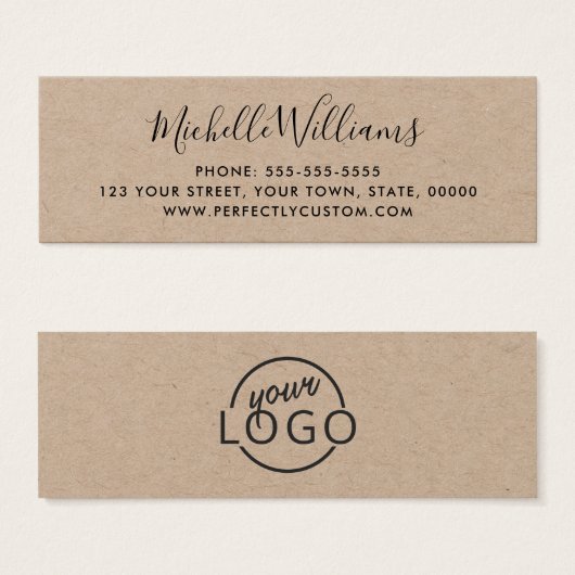 Kraft paper custom logo elegant script mini visitekaartjes (Voorkant /achterkant)