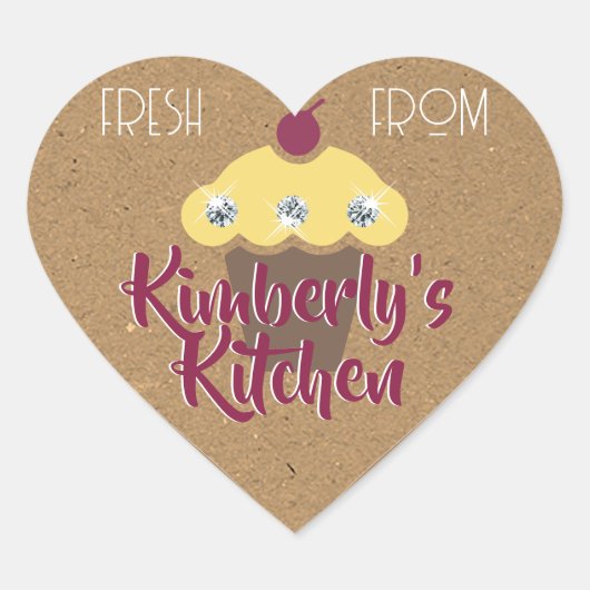 Kraft Paper Cute Brown Glitter Rhinestone Cupcake Hart Sticker (Voorkant)