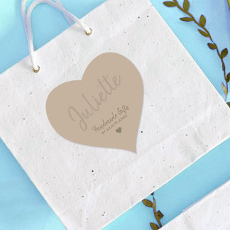 Kraft Paper Handgemaakt met Love Heart Custom Name Hart Sticker