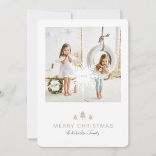 Kraft Paper - kerstboom & Snowflake 2-foto Feestdagenkaart