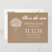 Kraft Paper Mason Jar Flowers Bewaar de datum Aankondigingskaart (Voorkant / Achterkant)