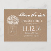 Kraft Paper Mason Jar Flowers Bewaar de datum Aankondigingskaart (Voorkant)