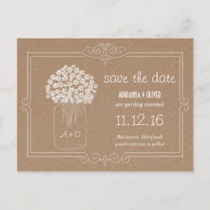 Kraft Paper Mason Jar Flowers Save the Date Aankondigingskaart