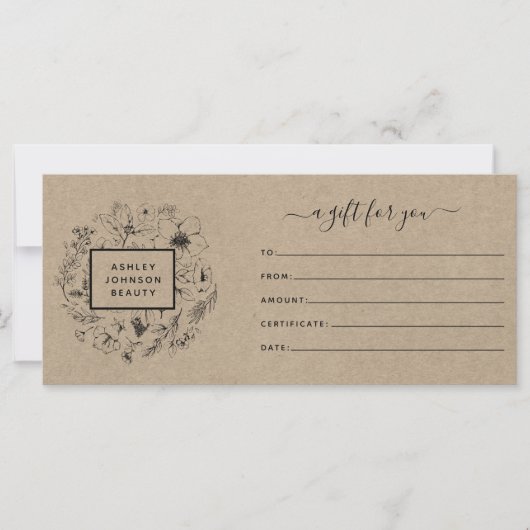 Kraft Paper Modern Botanical Gift Certificate (Voorkant)