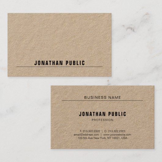Kraft Paper Modern Elegant Eenvoudige Sjabloon Lux Visitekaartje (Voorkant / Achterkant)