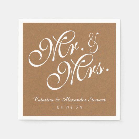 Kraft Paper Mr. en Mrs. Wedding Paper Napkins Servetten (Voorkant)