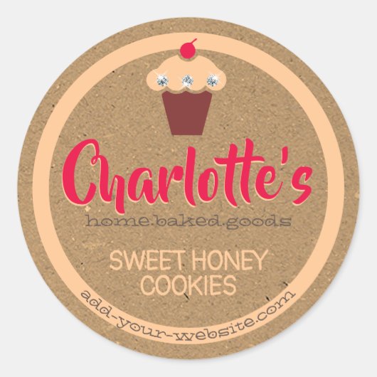 Kraft Paper Peach Red Cupcake Cute Baking Label (Voorkant)
