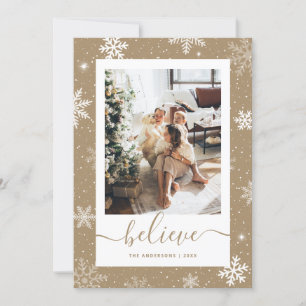Kraft Paper Photo Believe kerstkaarten Feestdagenkaart