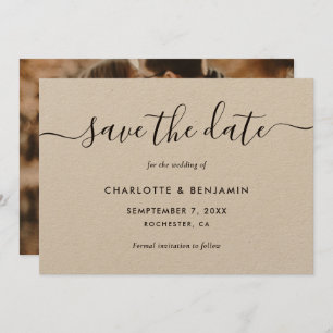 Kraft Paper Photo Wedding Elegant Script Aankondiging