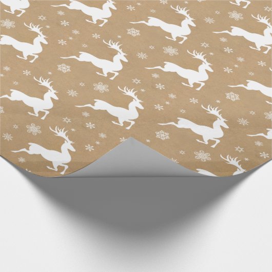Kraft Paper Reindeer Pattern White ID589 Cadeaupapier (Hoek)