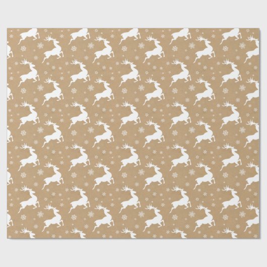Kraft Paper Reindeer Pattern White ID589 Cadeaupapier (Vlak)